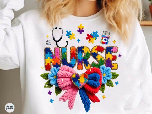 Autism Nurse Faux Yarn Patch Design PNG