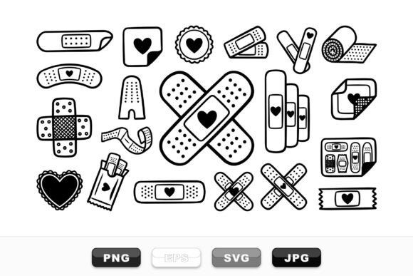 Cute Heart Bandage Clipart Set