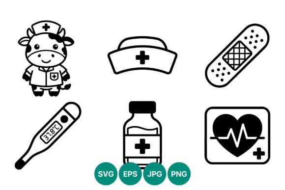 Cute Nurse Cow Cartoon Icons