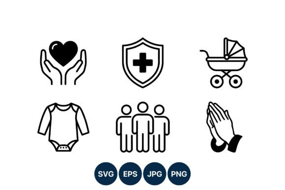 Hand Heart Medical Shield Baby Icons