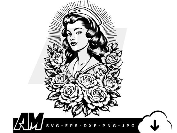 Vintage Floral Nurse Portrait SVG
